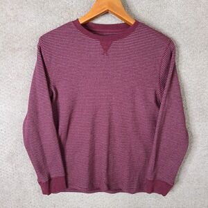 Thereabouts Shirt Boys L 14/16H Maroon Striped Crew Neck Waffle Knit Cotton